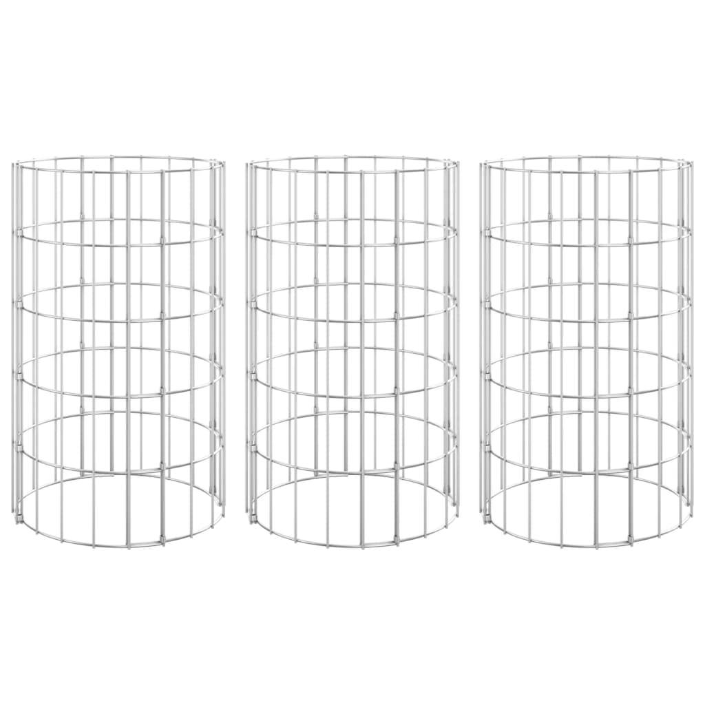 vidaXL Gabionen-Hochbeete 3 Stk. Rund Verzinkter Stahl Ø30x50 cm