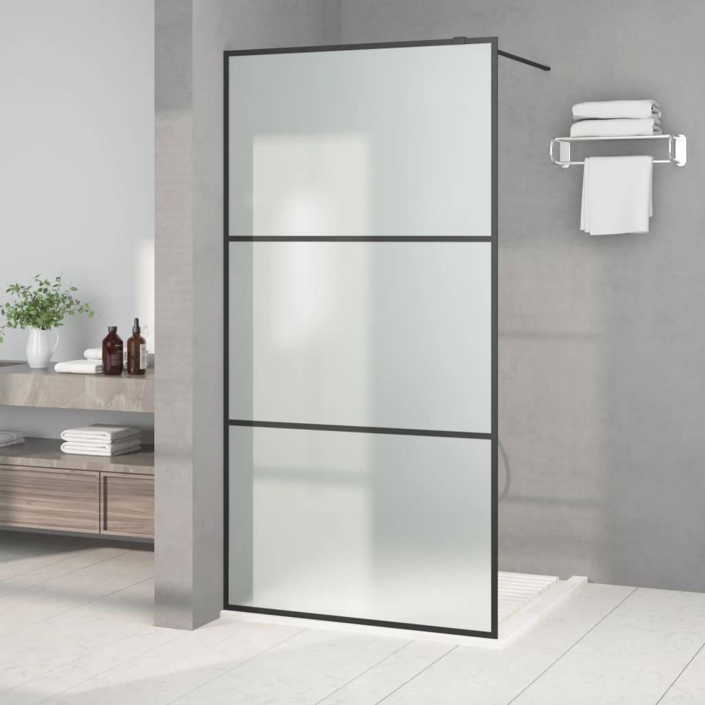 vidaXL Duschwand für Walk-In Dusche Schwarz 100x195 cm ESG Mattiert
