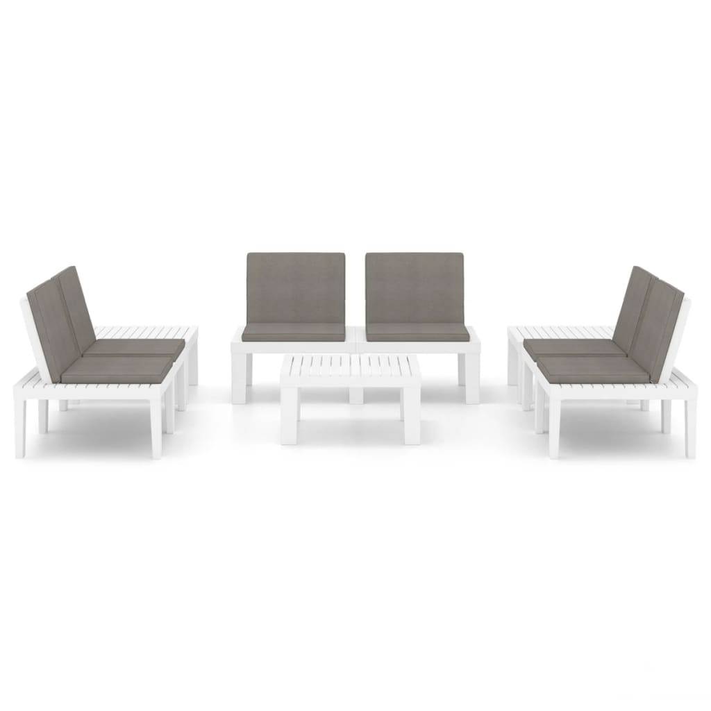 vidaXL 6-tlg. Garten-Lounge-Set mit Auflagen Kunststoff Weiß