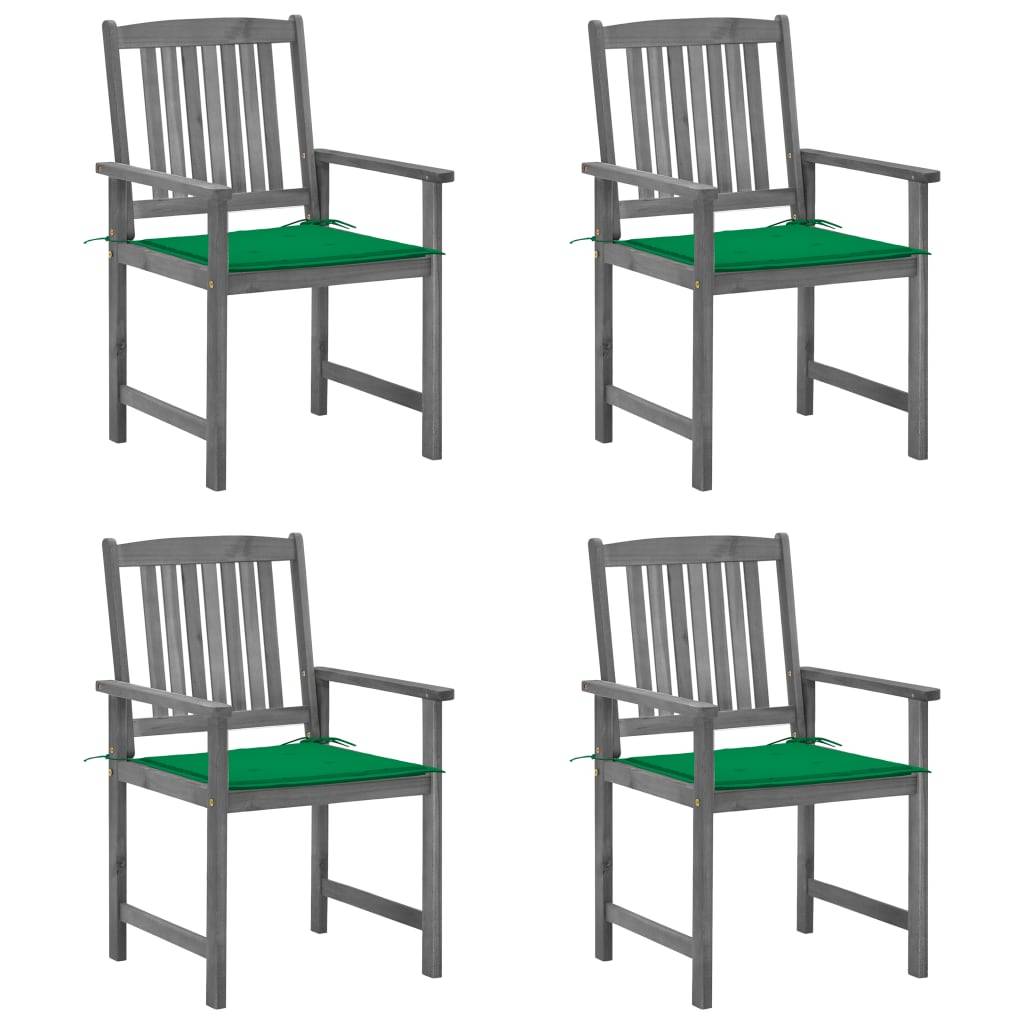 vidaXL Gartenstühle mit Kissen 4 Stk. Grau Massivholz Akazie