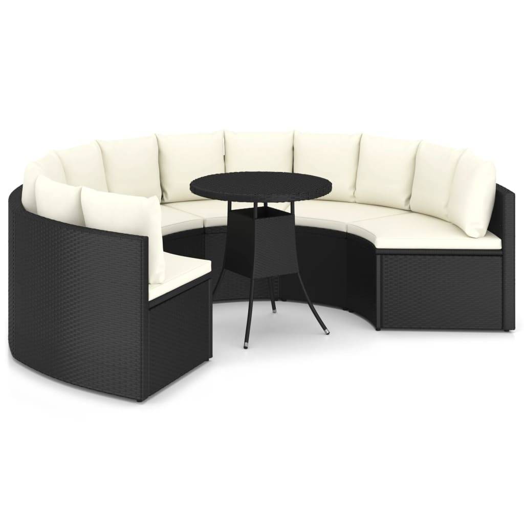 vidaXL 7-tlg. Garten-Sofagarnitur mit Auflagen Poly Rattan Schwarz
