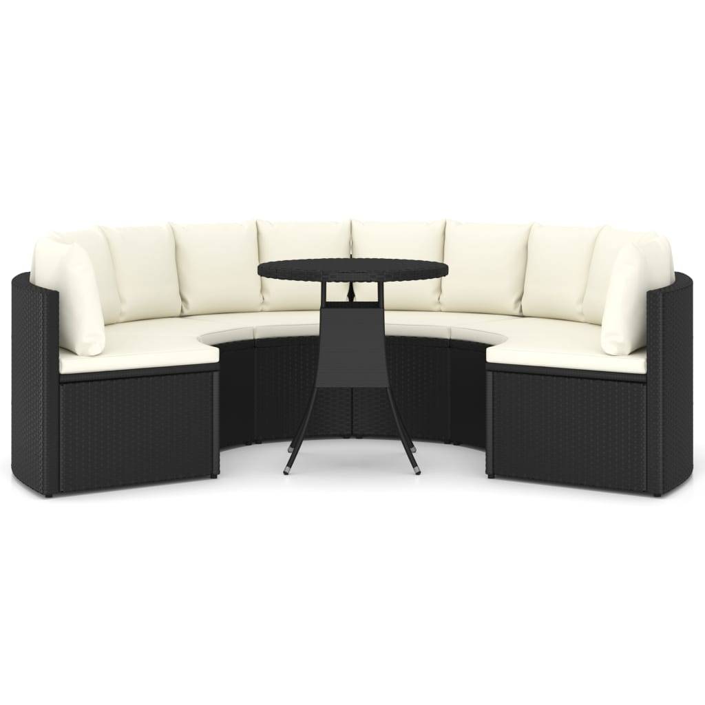 vidaXL 7-tlg. Garten-Sofagarnitur mit Auflagen Poly Rattan Schwarz