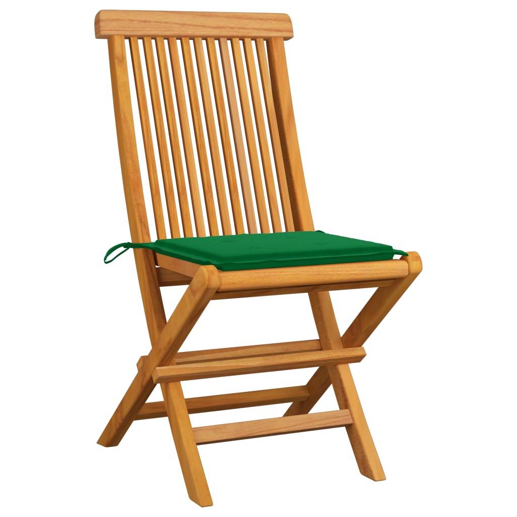 vidaXL Gartenstühle mit Grünen Kissen 2 Stk. Massivholz Teak