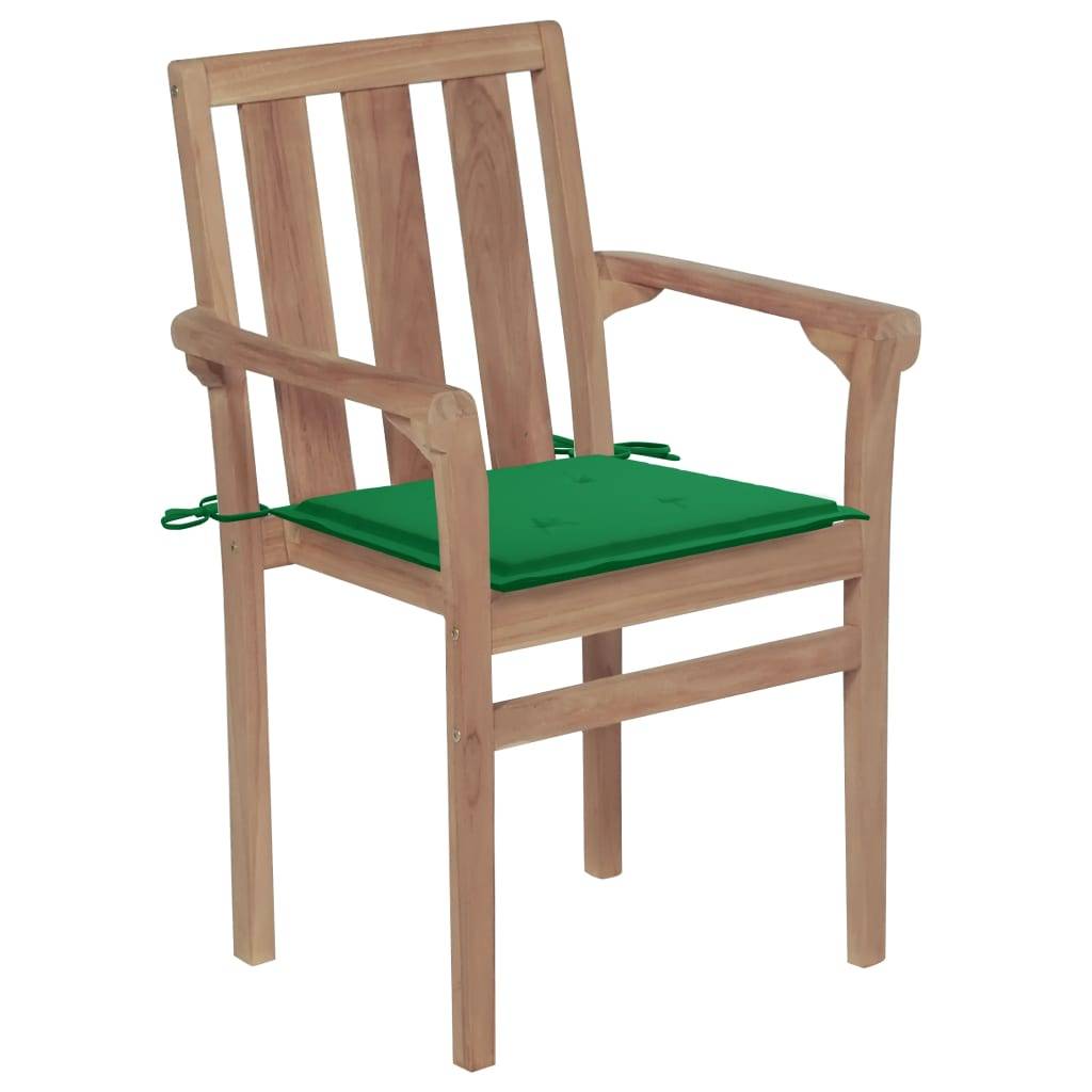 vidaXL Gartenstühle 2 Stk. mit Grünen Kissen Teak Massivholz