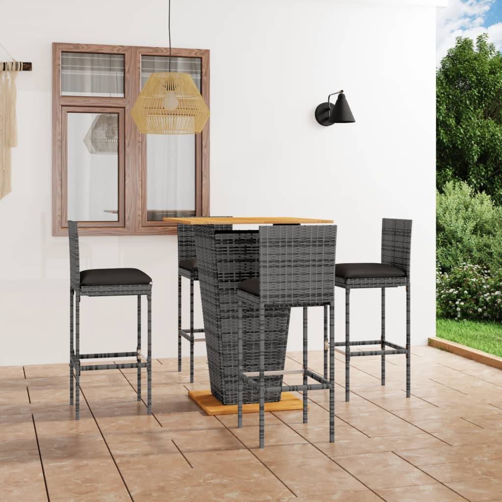 vidaXL 5-tlg. Gartenbar-Set mit Kissen Poly Rattan Grau