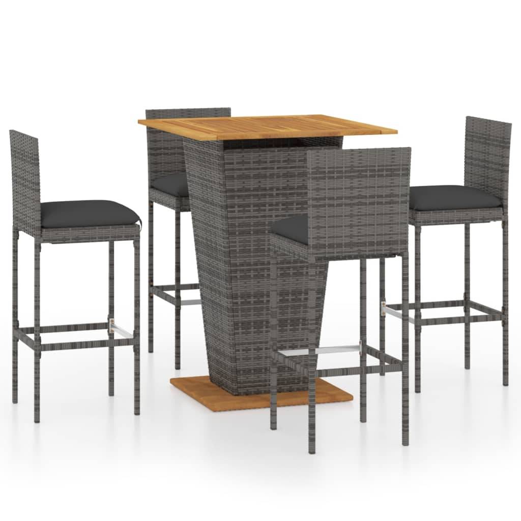 vidaXL 5-tlg. Gartenbar-Set mit Kissen Poly Rattan Grau