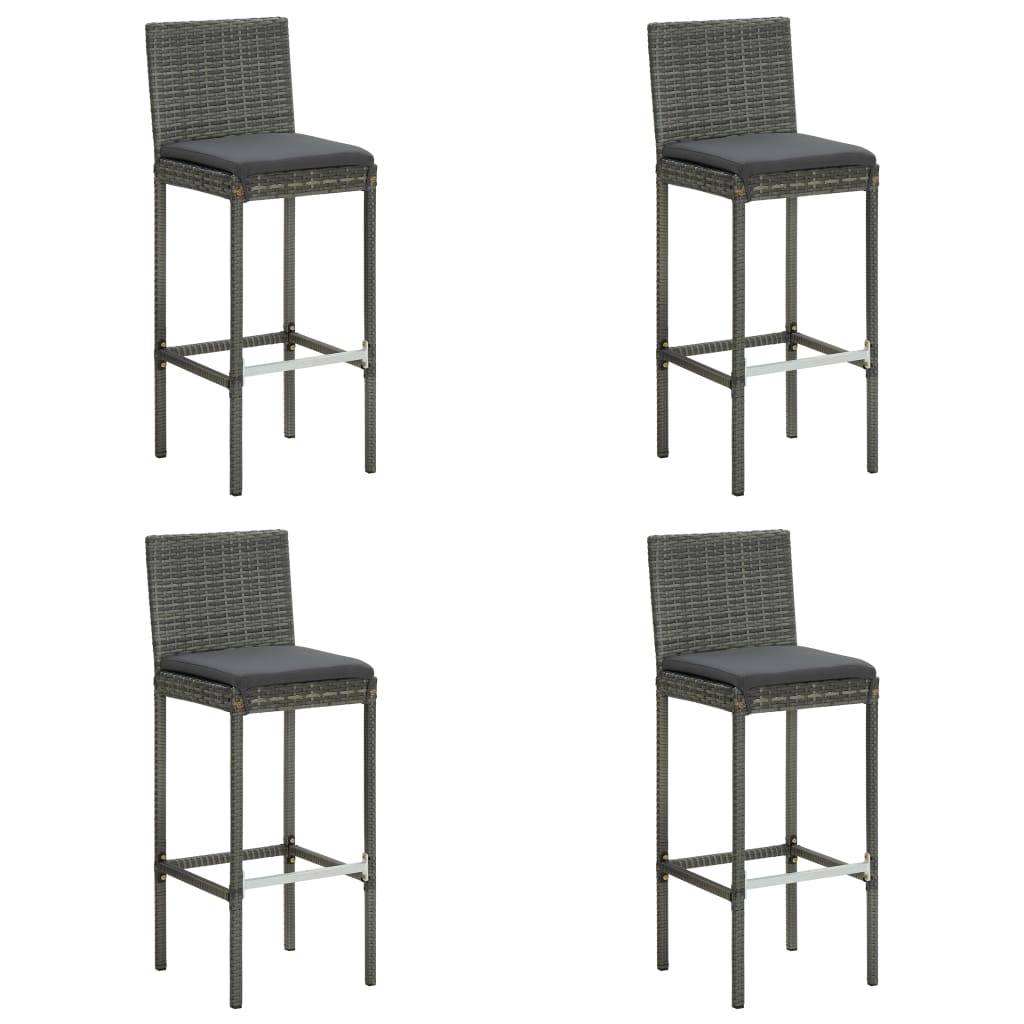 vidaXL Garten-Barhocker mit Kissen 4 Stk. Grau Poly Rattan