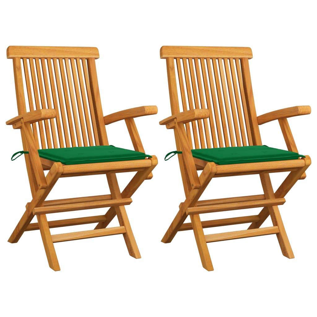 vidaXL Gartenstühle mit Grünen Kissen 2 Stk. Massivholz Teak