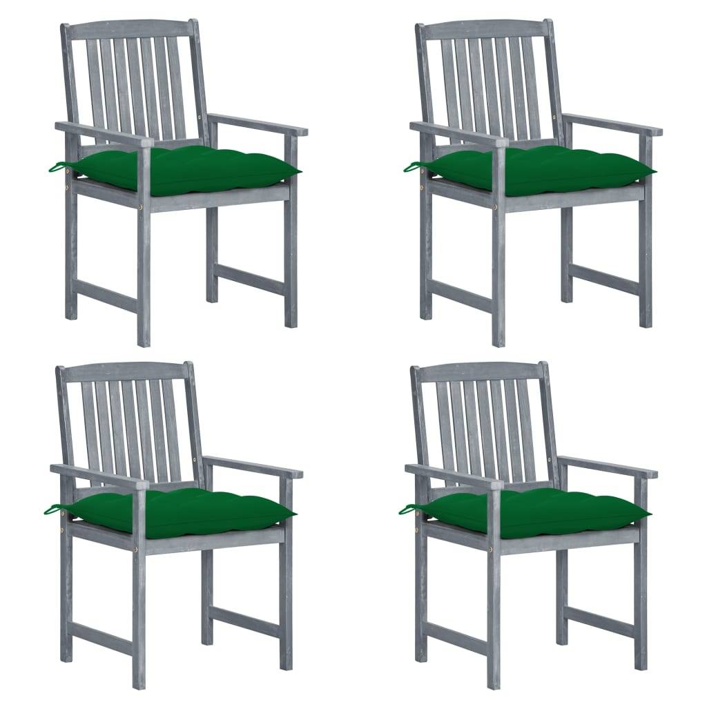 vidaXL Gartenstühle mit Kissen 4 Stk. Grau Massivholz Akazie