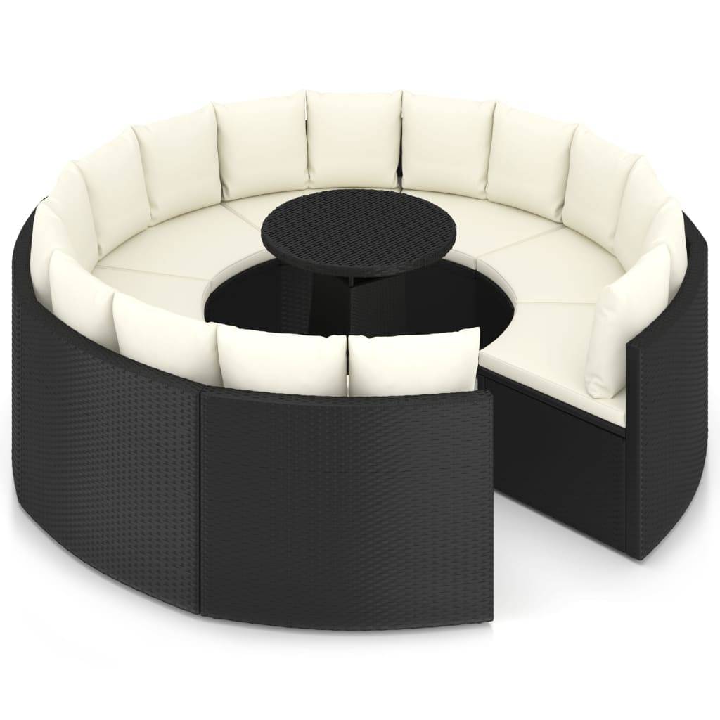 vidaXL 9-tlg. Garten-Sofagarnitur mit Auflagen Poly Rattan Schwarz