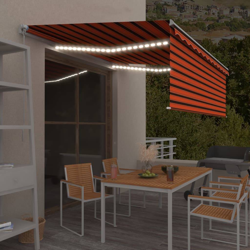 vidaXL Markise Manuell Einziehbar mit Rollo & LED 4,5x3 m Orange Braun