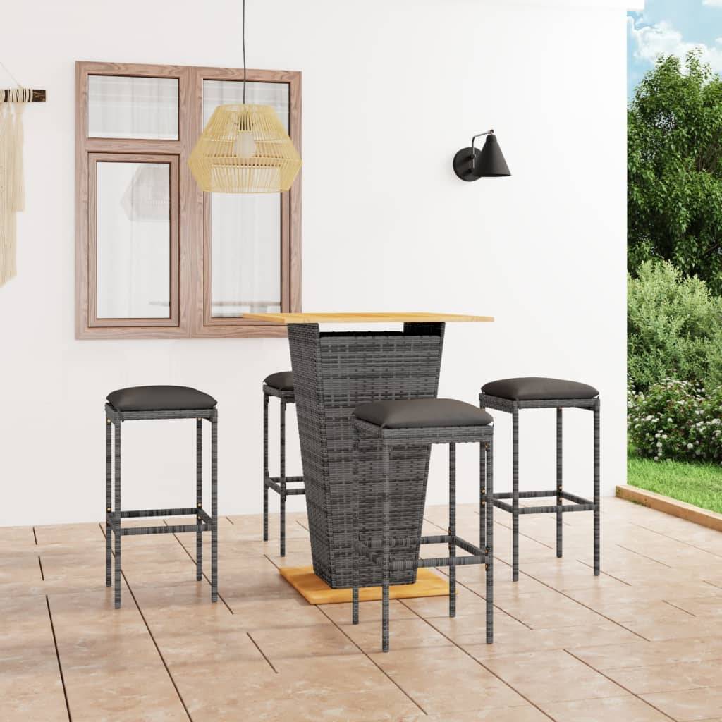 vidaXL 5-tlg. Gartenbar-Set mit Kissen Poly Rattan Grau