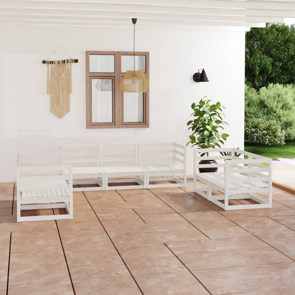 vidaXL 7-tlg. Garten-Lounge-Set Weiß Massivholz Kiefer