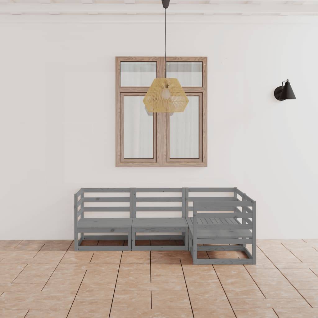 vidaXL 4-tlg. Garten-Lounge-Set Grau Massivholz Kiefer