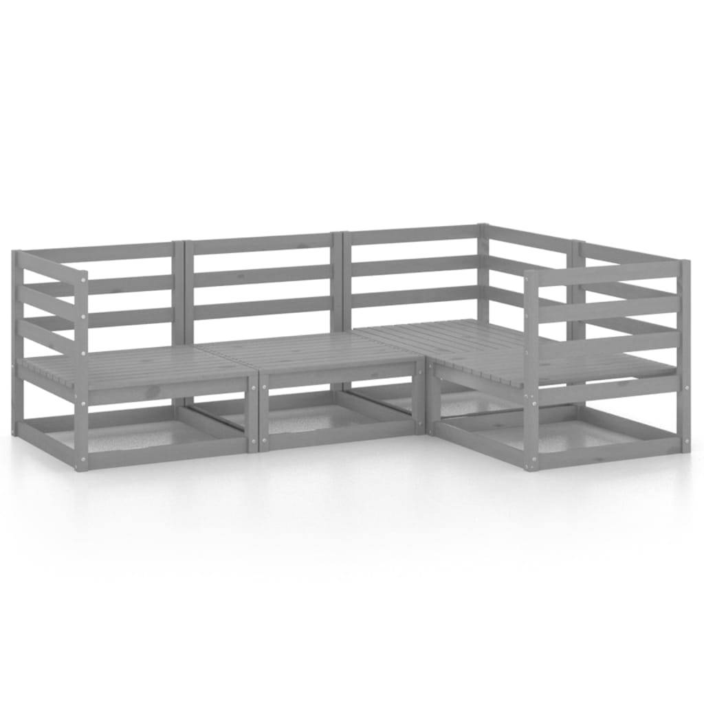 vidaXL 4-tlg. Garten-Lounge-Set Grau Massivholz Kiefer