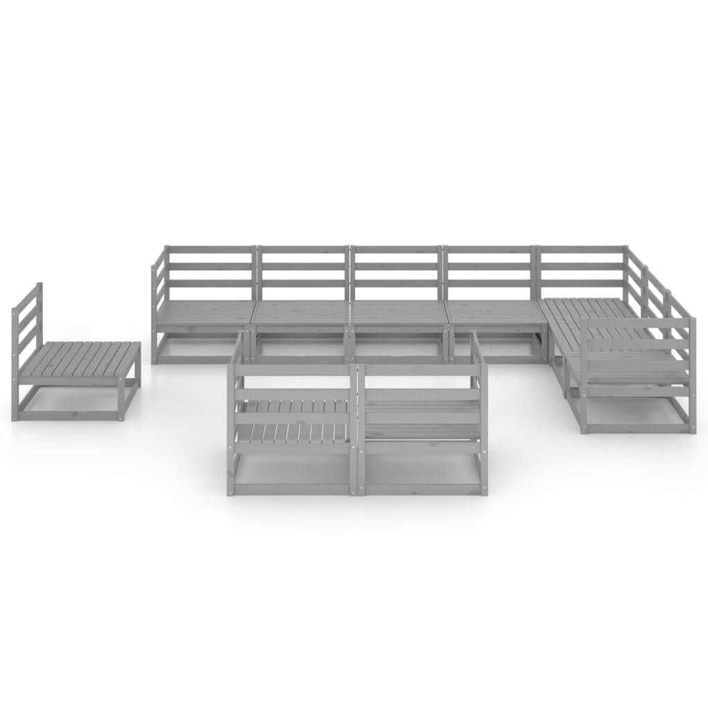 vidaXL 10-tlg. Garten-Lounge-Set Grau Kiefer Massivholz