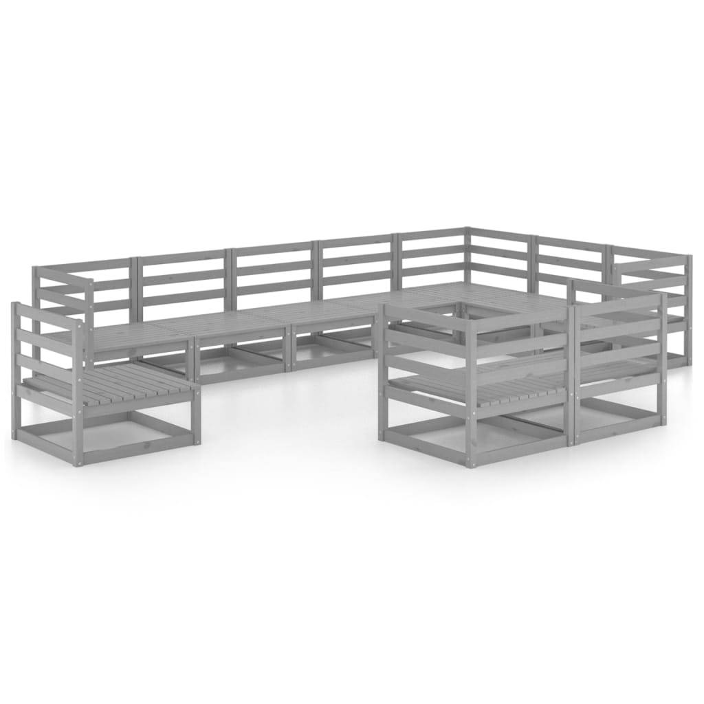 vidaXL 10-tlg. Garten-Lounge-Set Grau Kiefer Massivholz