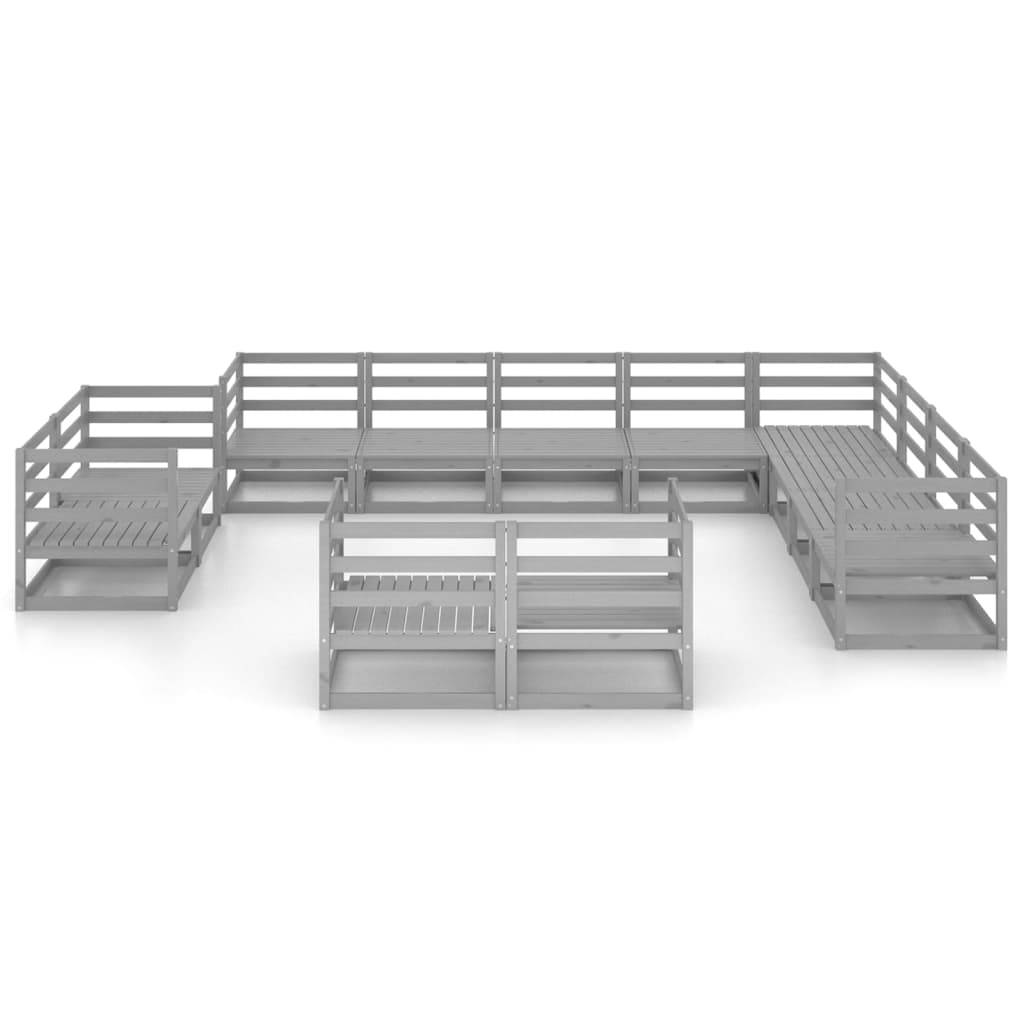 vidaXL 12-tlg. Garten-Lounge-Set Grau Kiefer Massivholz