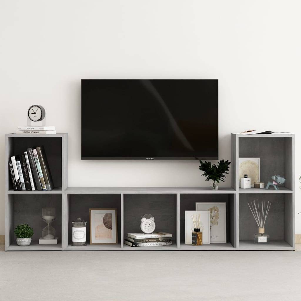 vidaXL 3-tlg. TV-Schrank-Set Betongrau Holzwerkstoff