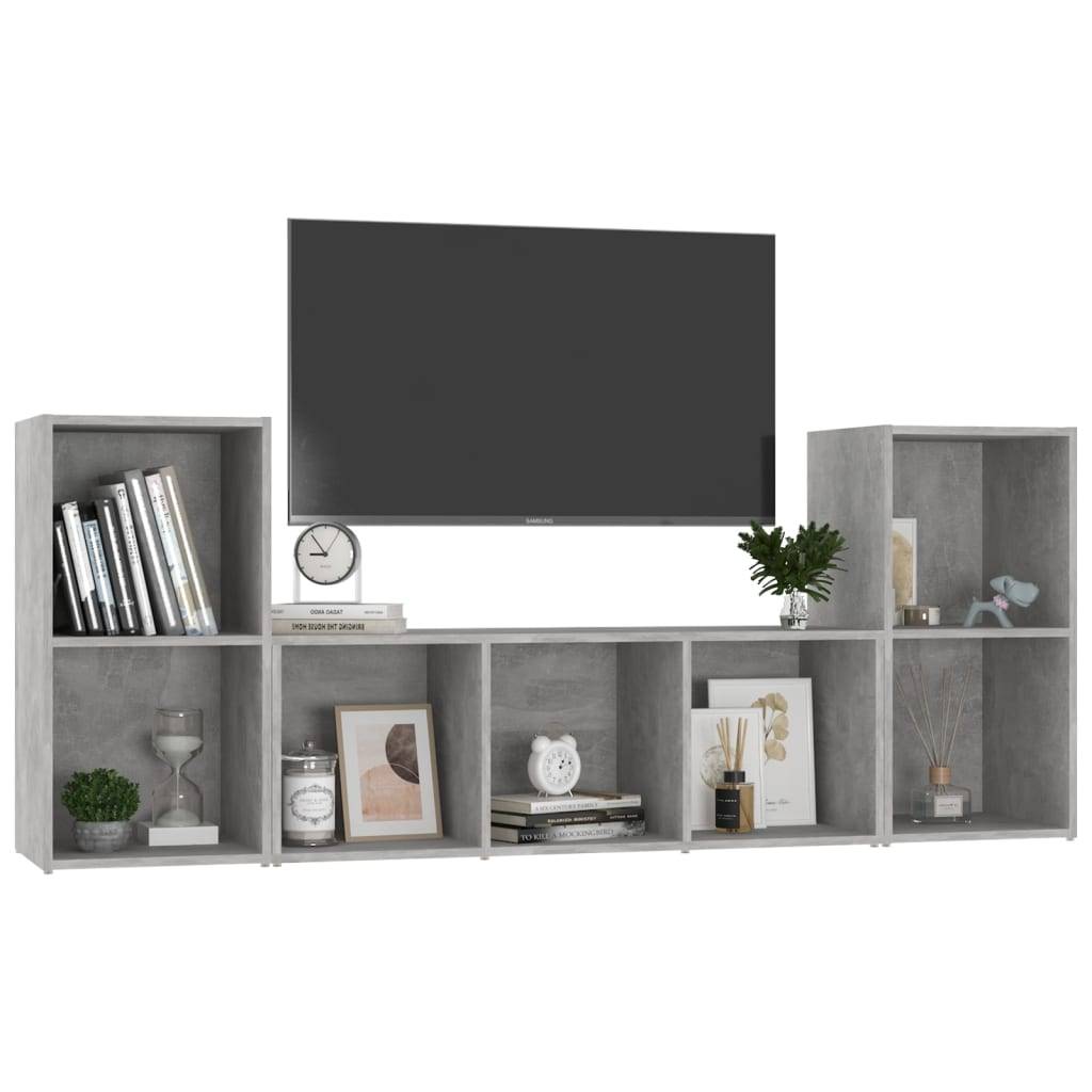 vidaXL 3-tlg. TV-Schrank-Set Betongrau Holzwerkstoff