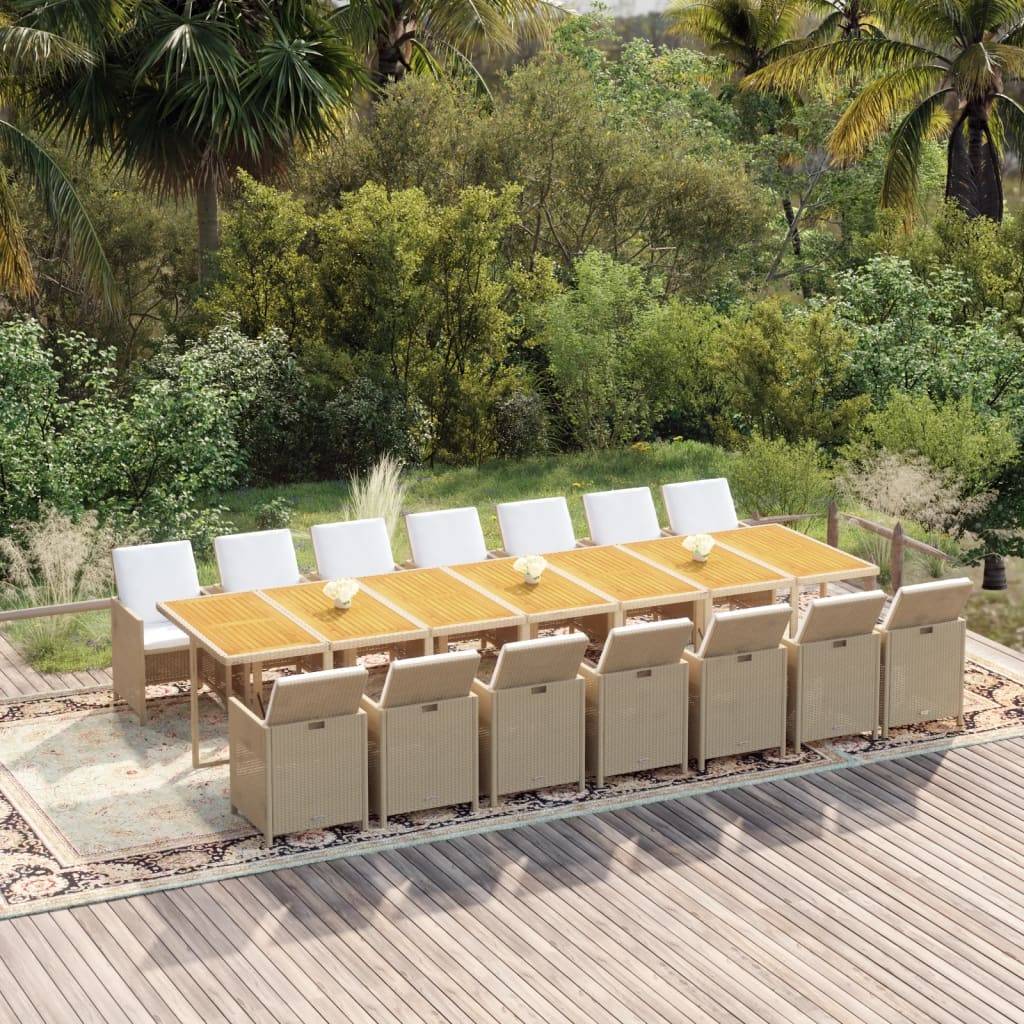 vidaXL 15-tlg. Garten-Essgruppe mit Kissen Poly Rattan Beige