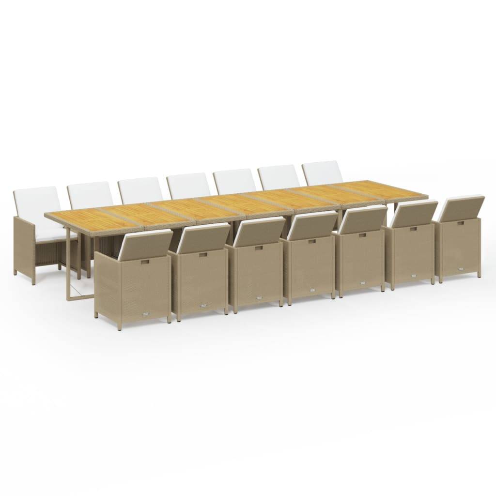 vidaXL 15-tlg. Garten-Essgruppe mit Kissen Poly Rattan Beige