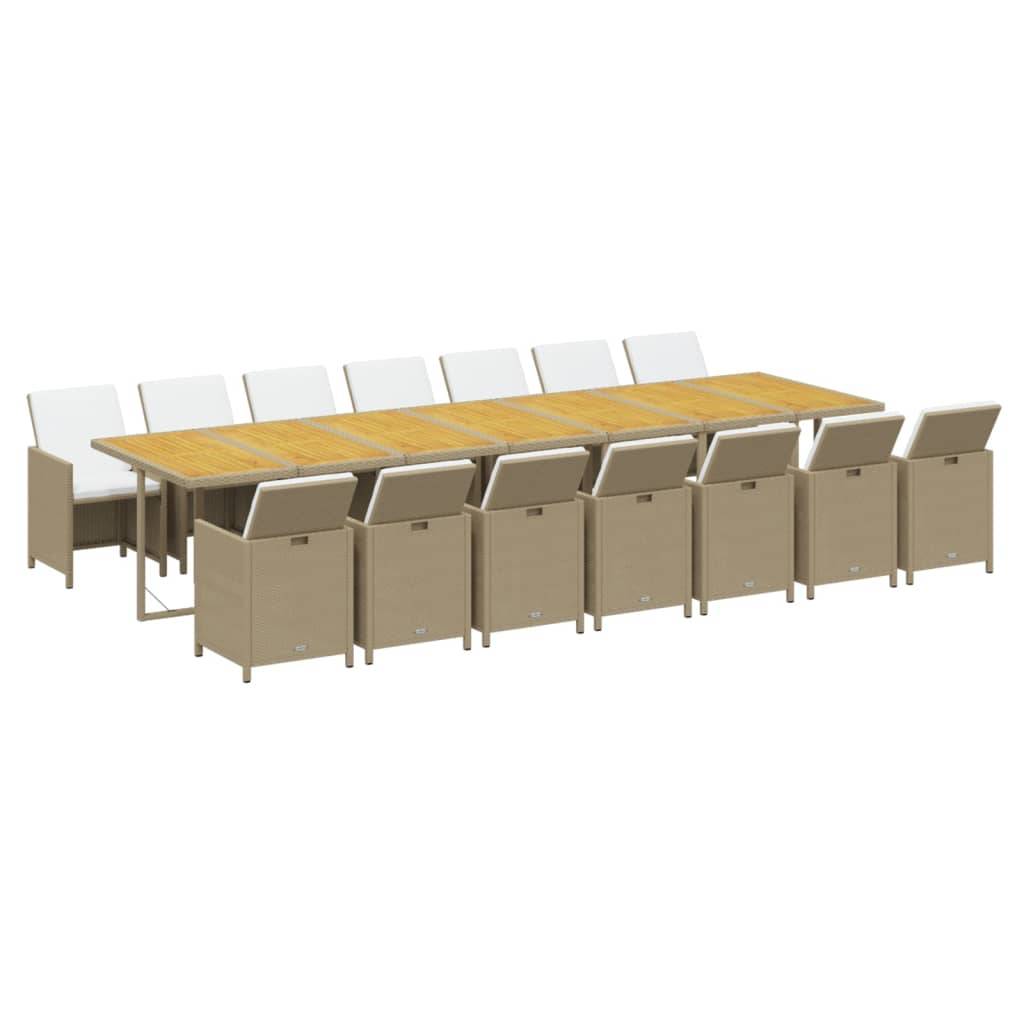 vidaXL 15-tlg. Garten-Essgruppe mit Kissen Poly Rattan Beige