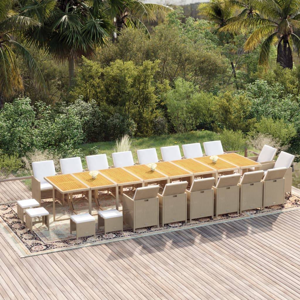 vidaXL 21-tlg. Garten-Essgruppe mit Kissen Poly Rattan Beige
