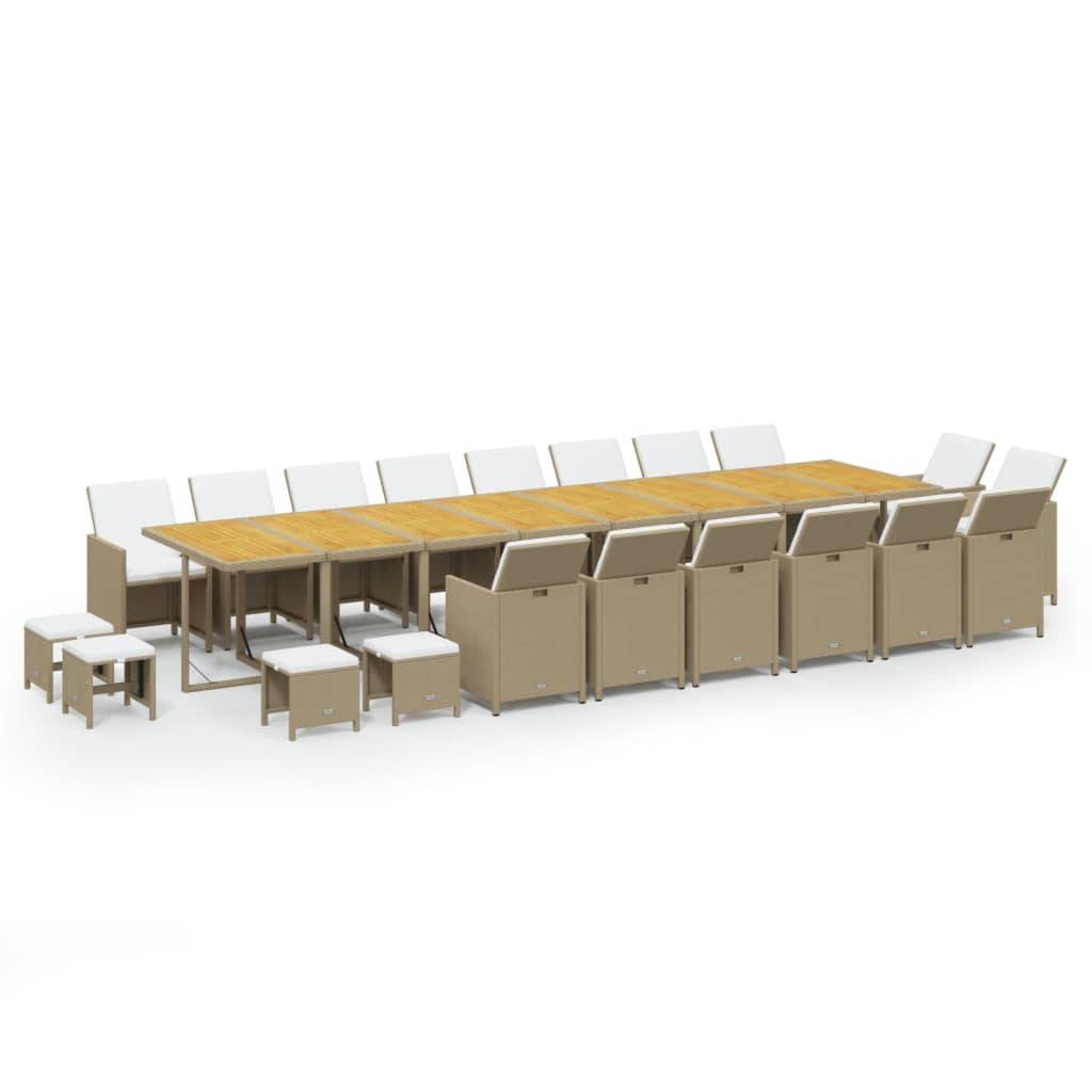vidaXL 21-tlg. Garten-Essgruppe mit Kissen Poly Rattan Beige