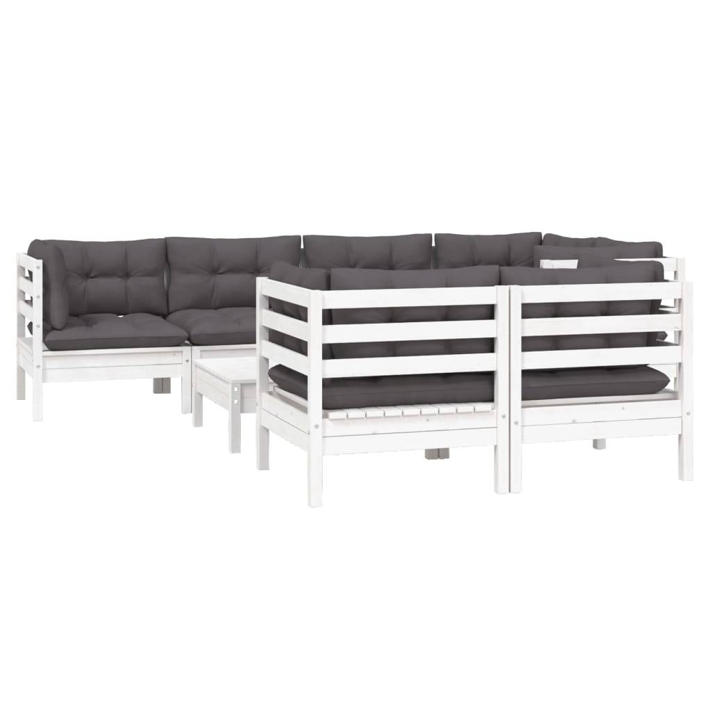 vidaXL 8-tlg. Garten-Lounge-Set mit Kissen Weiß Kiefer Massivholz