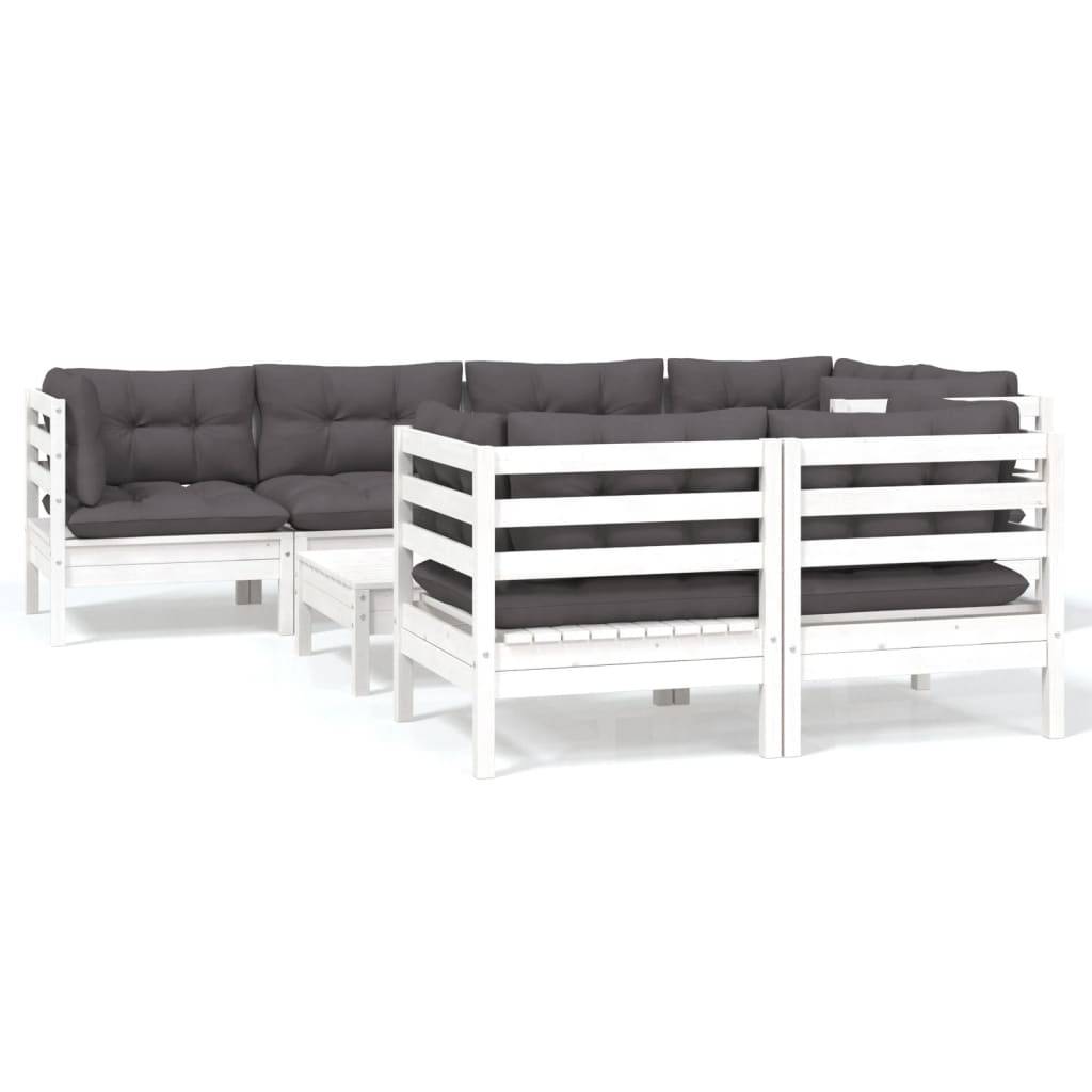 vidaXL 8-tlg. Garten-Lounge-Set mit Kissen Weiß Kiefer Massivholz