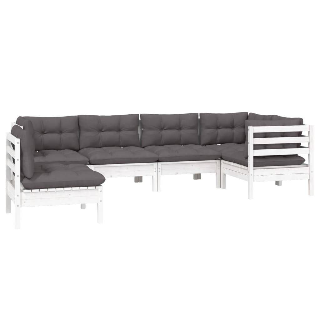vidaXL 6-tlg. Garten-Lounge-Set mit Kissen Weiß Kiefernholz