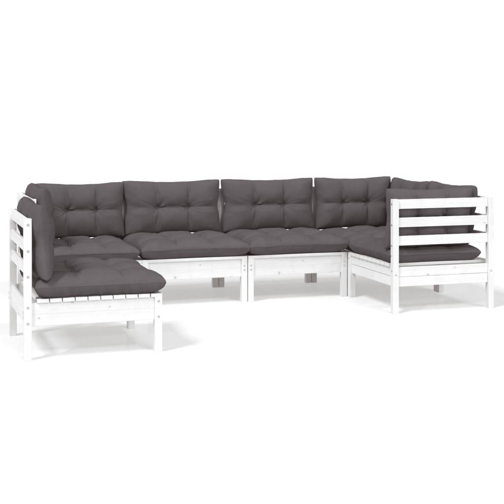 vidaXL 6-tlg. Garten-Lounge-Set mit Kissen Weiß Kiefernholz