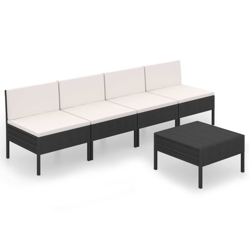 vidaXL 5-tlg. Garten-Lounge-Set mit Auflagen Poly Rattan Schwarz