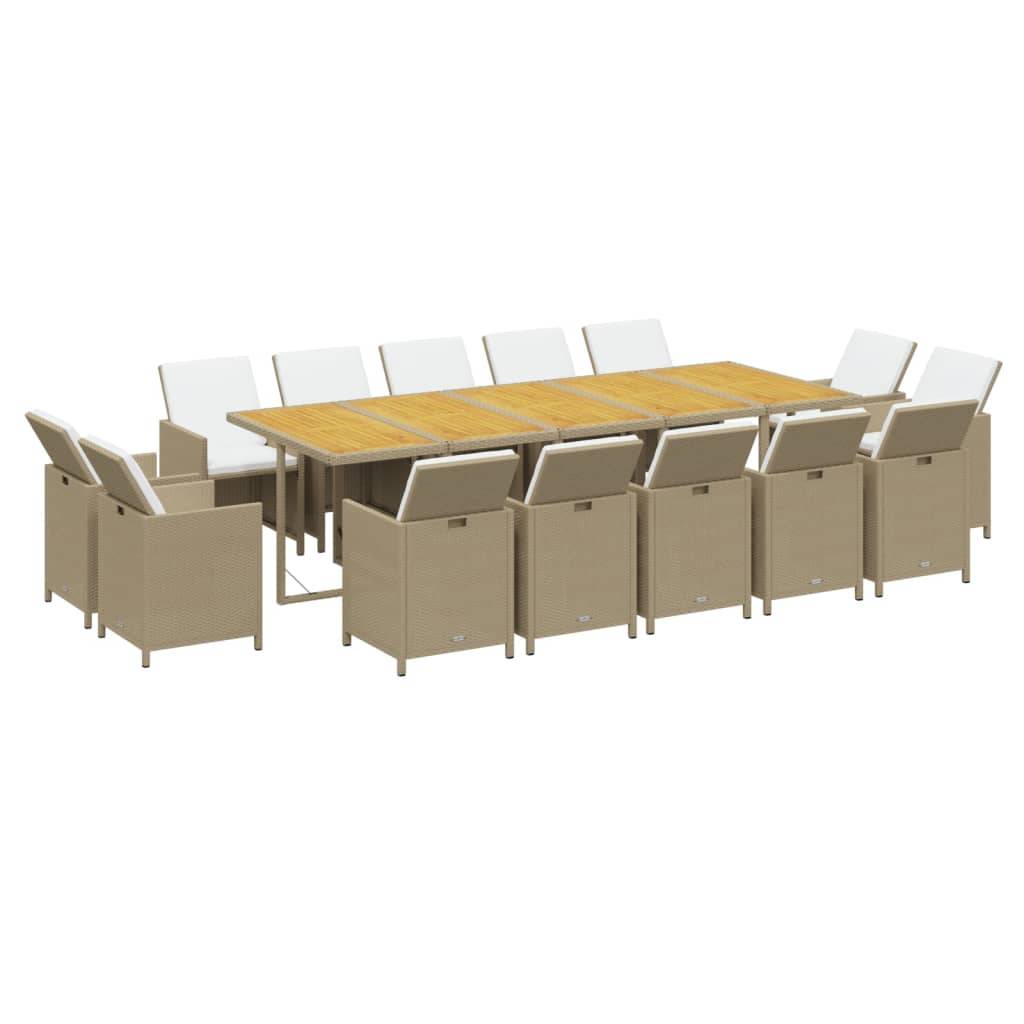 vidaXL 15-tlg. Garten-Essgruppe mit Kissen Poly Rattan Beige