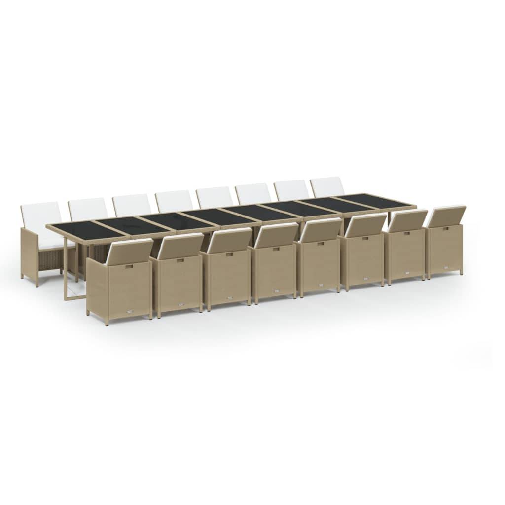 vidaXL 17-tlg. Garten-Essgruppe mit Kissen Beige Poly Rattan
