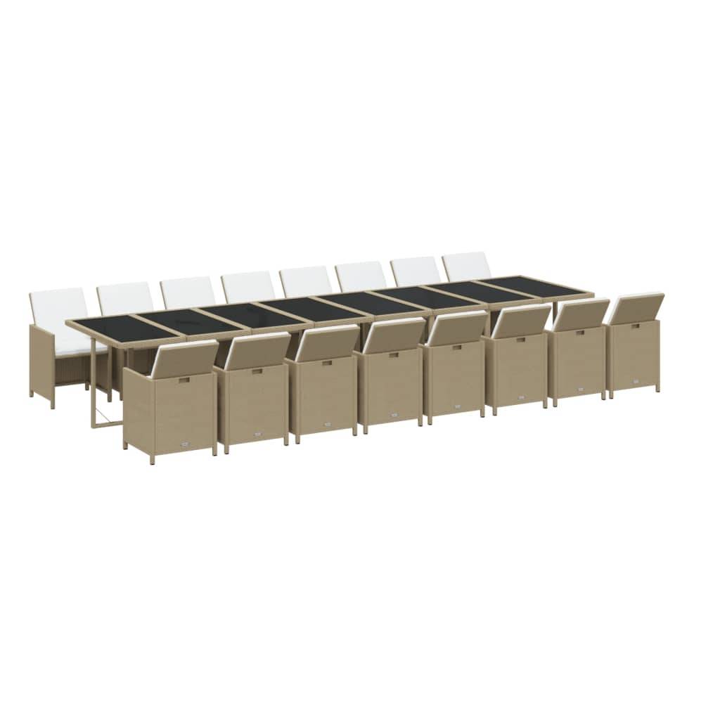 vidaXL 17-tlg. Garten-Essgruppe mit Kissen Beige Poly Rattan