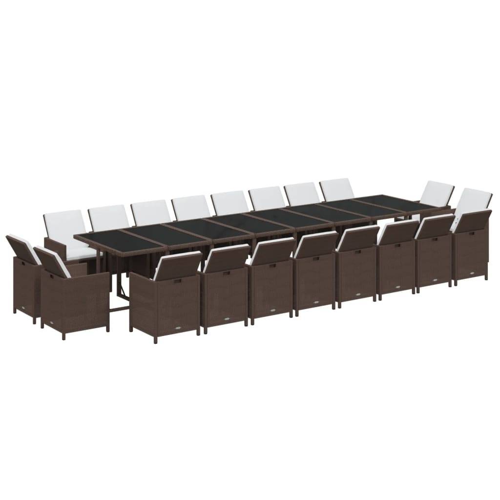 vidaXL 21-tlg. Garten-Essgruppe mit Kissen Poly Rattan Braun