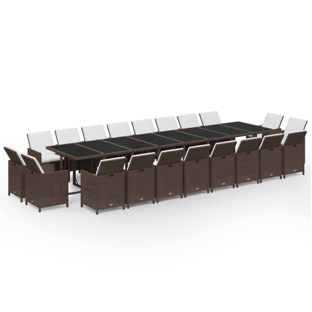vidaXL 21-tlg. Garten-Essgruppe mit Kissen Poly Rattan Braun