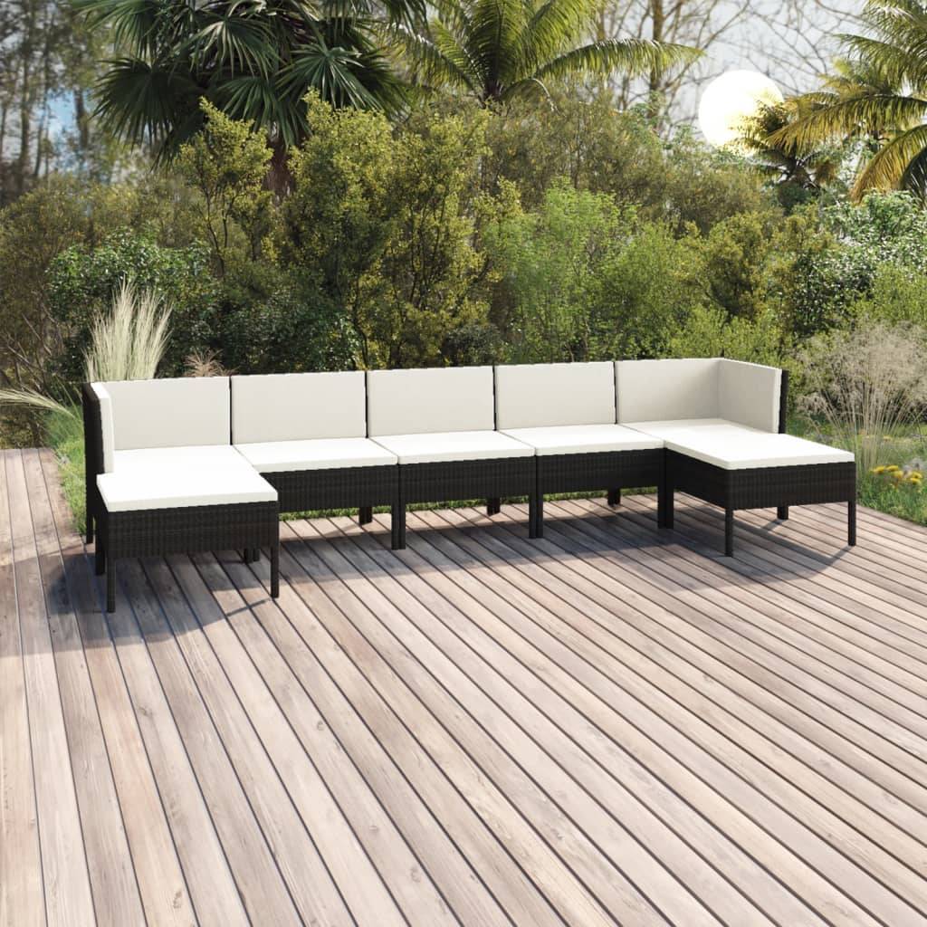 vidaXL 7-tlg. Garten-Lounge-Set mit Auflagen Poly Rattan Schwarz