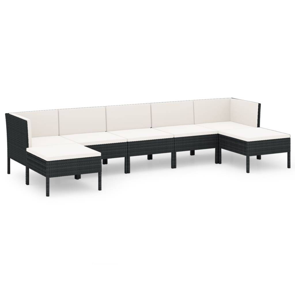 vidaXL 7-tlg. Garten-Lounge-Set mit Auflagen Poly Rattan Schwarz