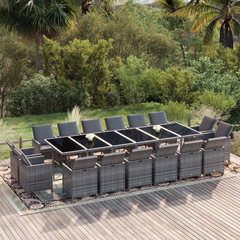 vidaXL 17-tlg. Garten-Essgruppe mit Kissen Poly Rattan Grau