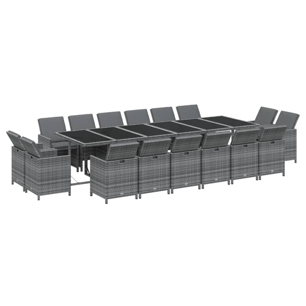 vidaXL 17-tlg. Garten-Essgruppe mit Kissen Poly Rattan Grau