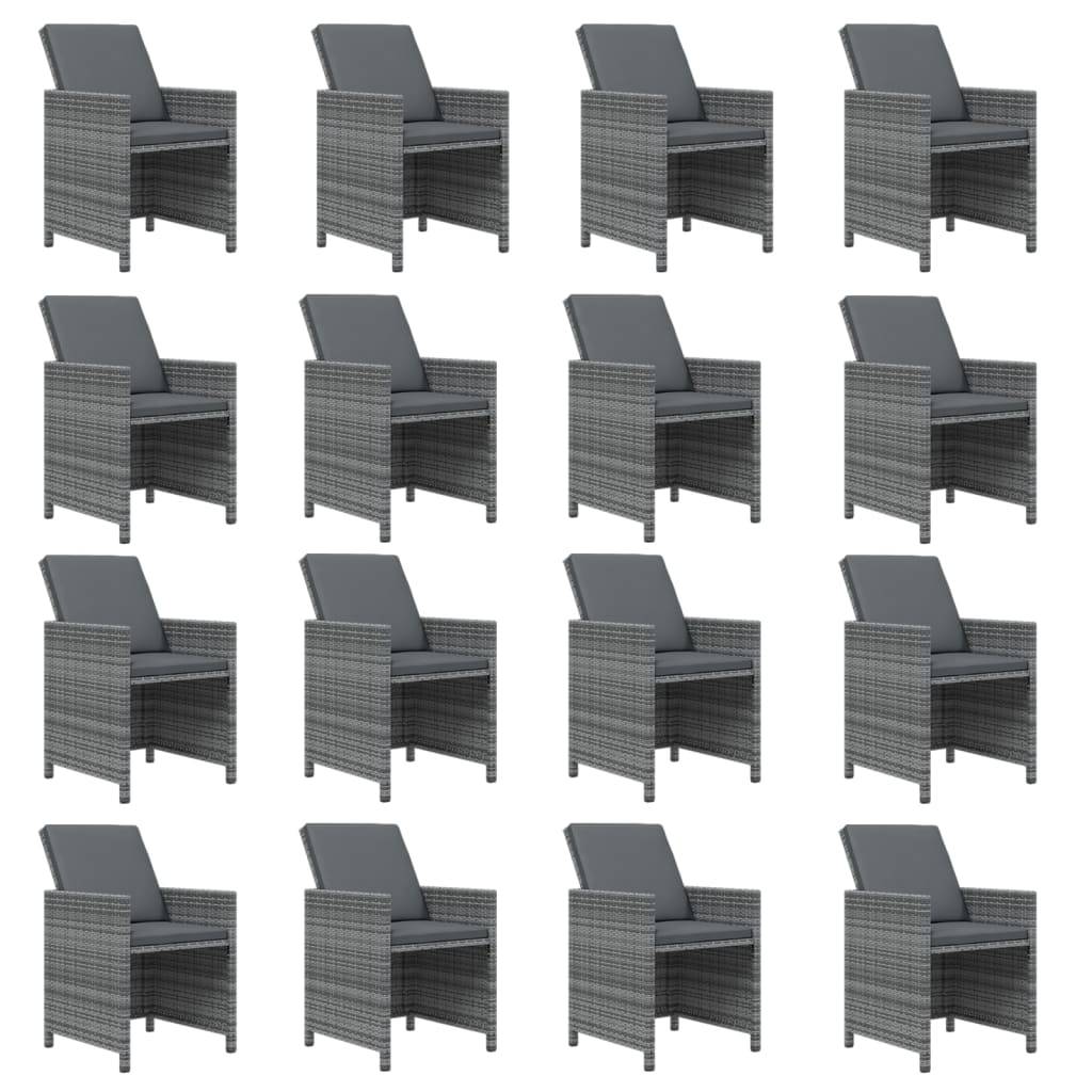 vidaXL 17-tlg. Garten-Essgruppe mit Kissen Poly Rattan Grau