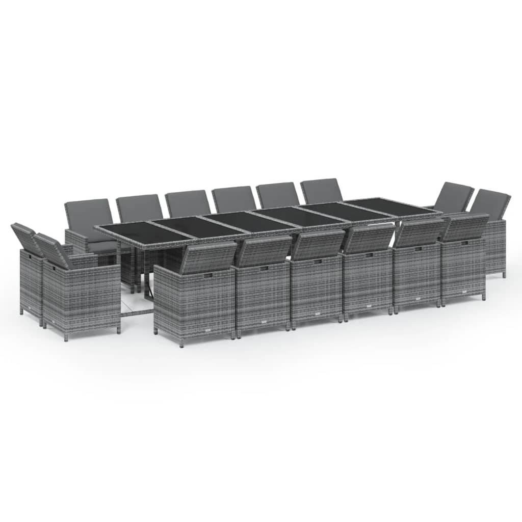 vidaXL 17-tlg. Garten-Essgruppe mit Kissen Poly Rattan Grau
