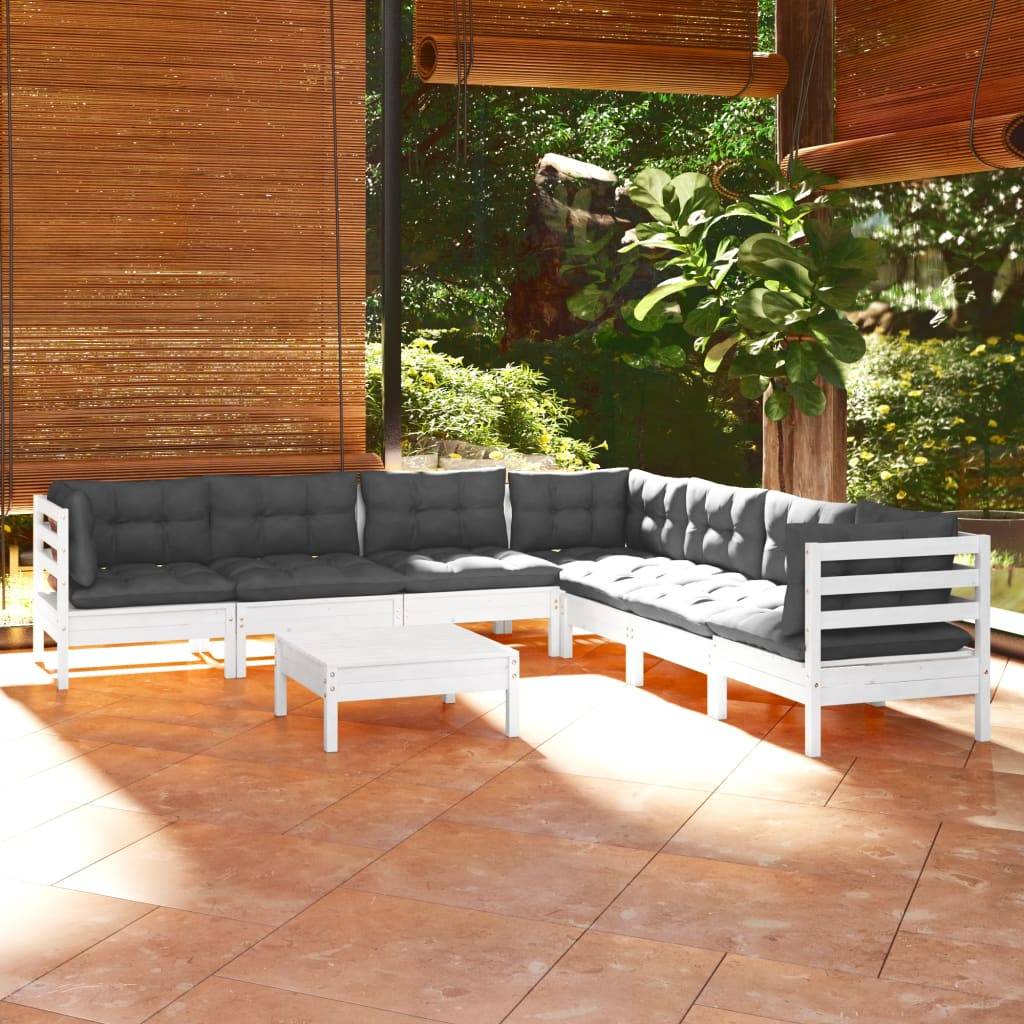 vidaXL 8-tlg. Garten-Lounge-Set mit Kissen Weiß Kiefer Massivholz