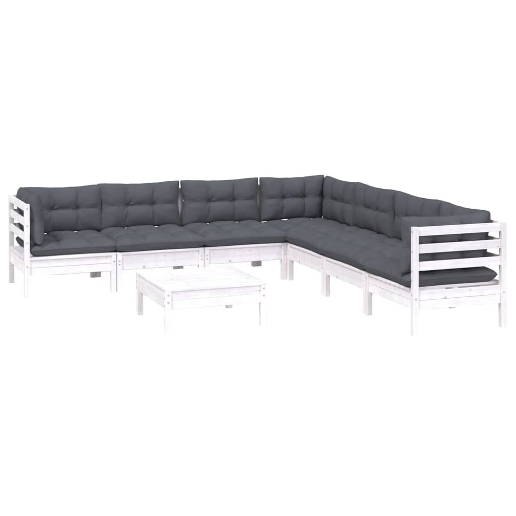 vidaXL 8-tlg. Garten-Lounge-Set mit Kissen Weiß Kiefer Massivholz