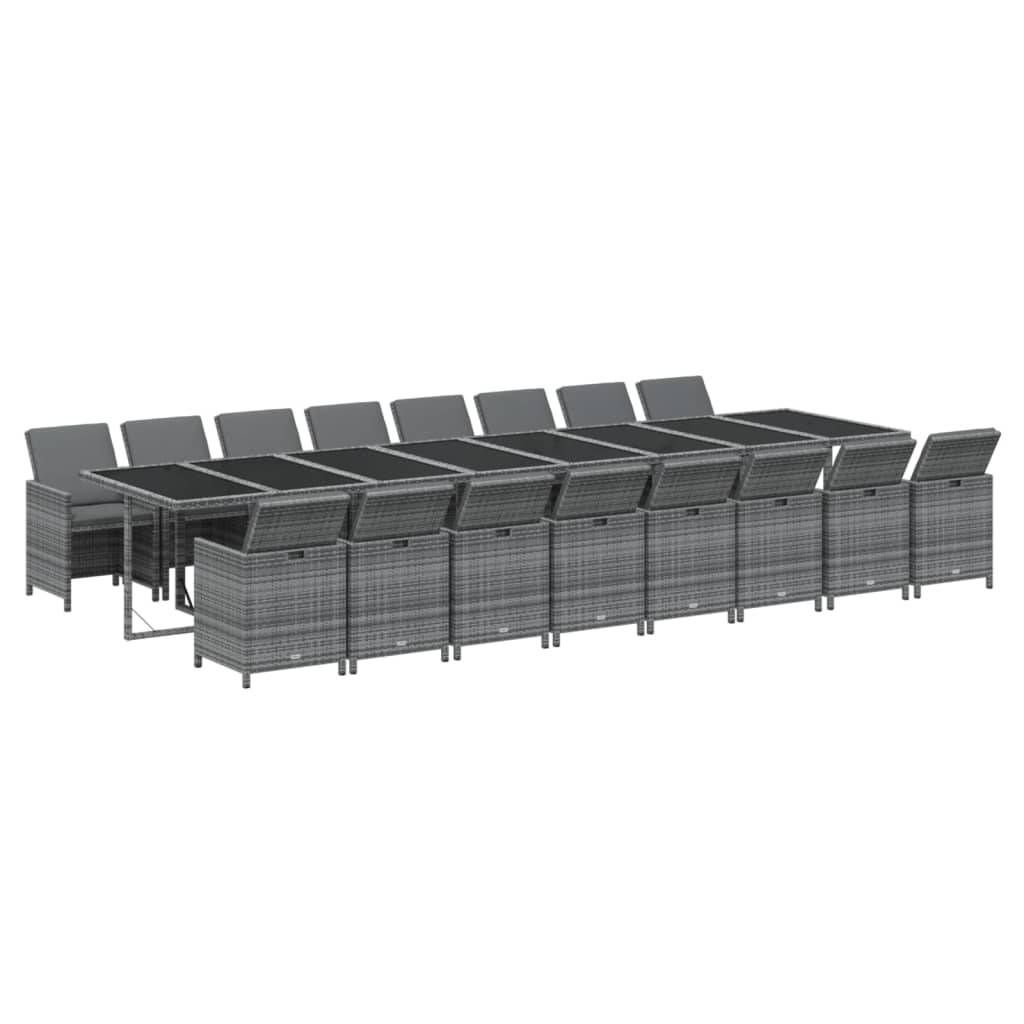 vidaXL 17-tlg. Garten-Essgruppe mit Kissen Grau Poly Rattan