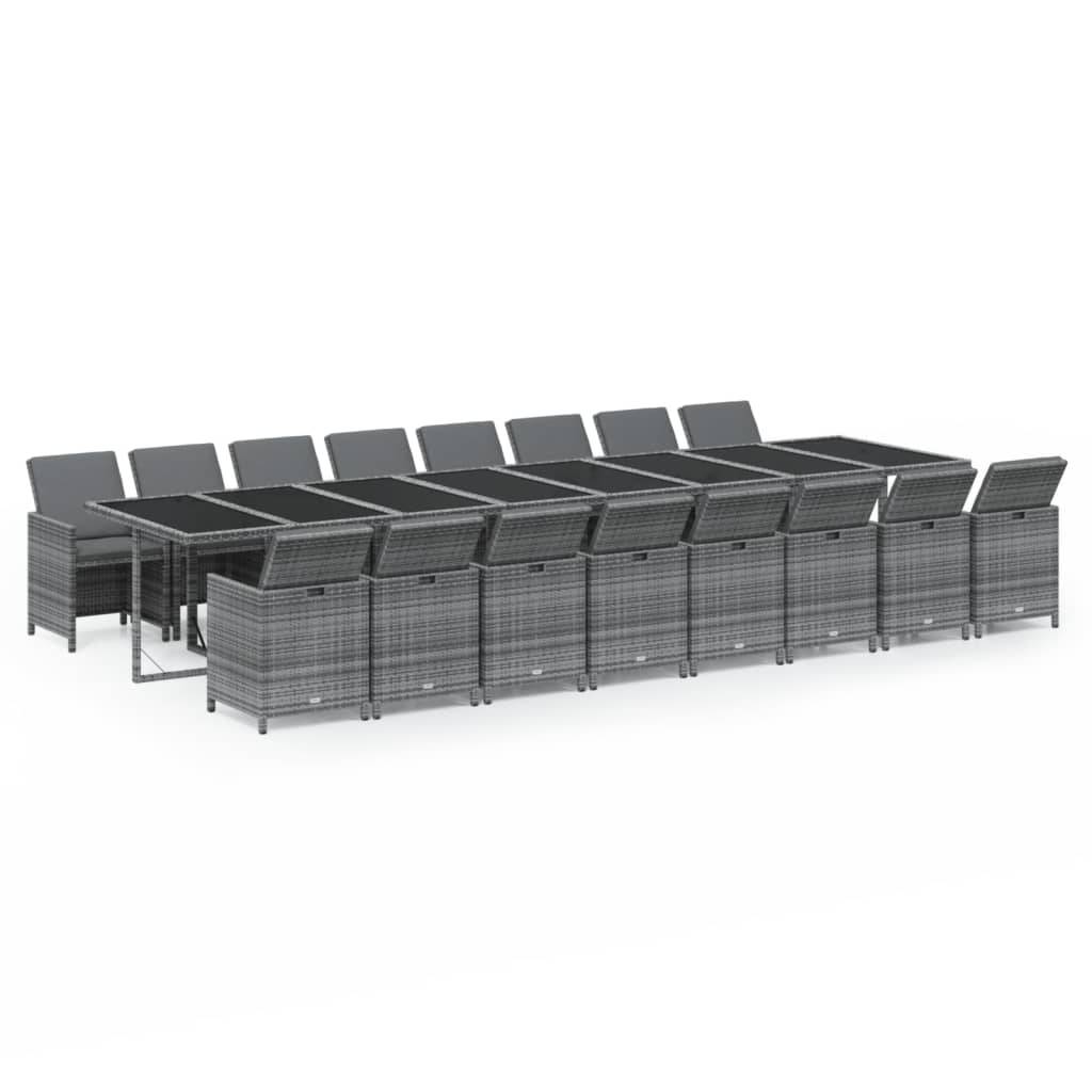 vidaXL 17-tlg. Garten-Essgruppe mit Kissen Grau Poly Rattan
