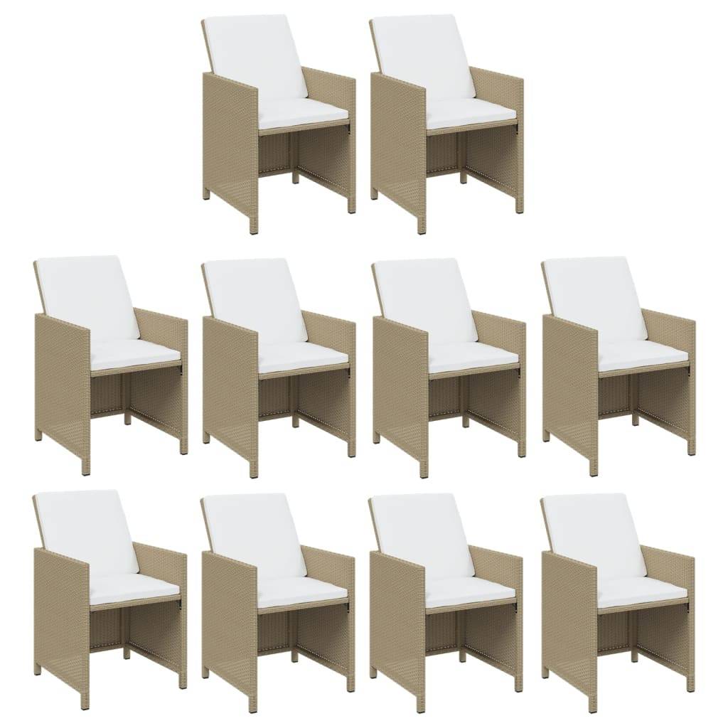 vidaXL 11-tlg. Garten-Essgruppe mit Kissen Poly Rattan Beige